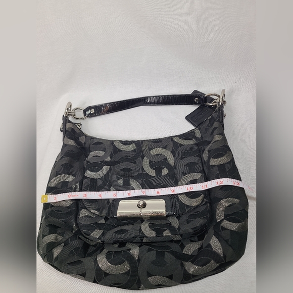 Coach Hobo Bag KRISTIN Chain Link Op Art 18787 Black Silver - Picture 10 of 16